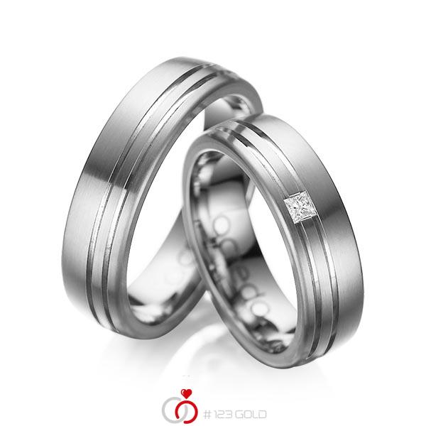 Paar klassische Trauringe/Eheringe in außen Graugold dunkel 585 , innen Graugold dunkel 585 mit zus. 0,05 ct. Prinzess-Diamant tw, si von acredo - A-1040-5 Paar klassische Trauringe/Eheringe in außen Graugold dunkel 585 , innen Graugold dunkel 585 mit zus. 0,05 ct. Prinzess-Diamant tw, si von acredo - A-1040-5