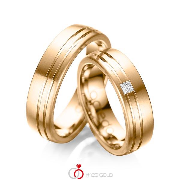 Paar klassische Trauringe/Eheringe in außen Roségold 585 , innen Roségold 585 mit zus. 0,05 ct. Prinzess-Diamant tw, si von acredo - A-1040-4 Paar klassische Trauringe/Eheringe in außen Roségold 585 , innen Roségold 585 mit zus. 0,05 ct. Prinzess-Diamant tw, si von acredo - A-1040-4