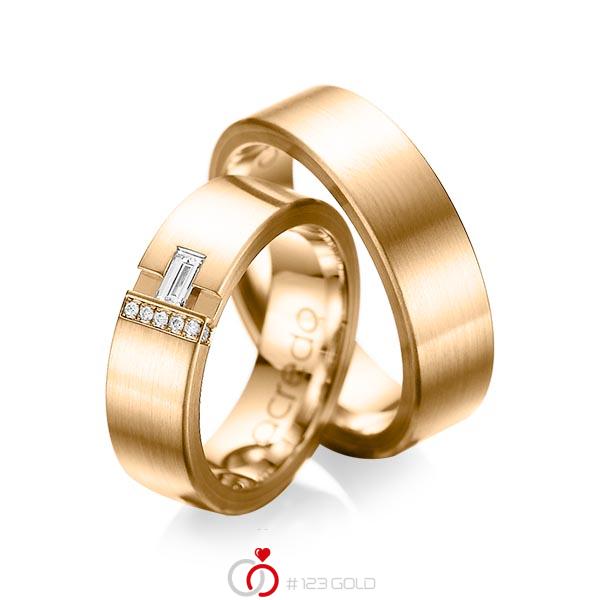 Paar klassische Trauringe/Eheringe in aussen Roségold 585 , innen Roségold 585 mit zus. 0,155 ct. Baguette-Diamant & Brillant tw, vs tw, si von acredo - A-1066-11 Paar klassische Trauringe/Eheringe in aussen Roségold 585 , innen Roségold 585 mit zus. 0,155 ct. Baguette-Diamant & Brillant tw, vs tw, si von acredo - A-1066-11