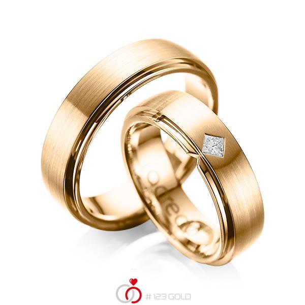 Paar klassische Trauringe/Eheringe in außen Roségold 585 , innen Roségold 585 mit zus. 0,1 ct. Prinzess-Diamant tw, si von acredo - A-1061-9 Paar klassische Trauringe/Eheringe in außen Roségold 585 , innen Roségold 585 mit zus. 0,1 ct. Prinzess-Diamant tw, si von acredo - A-1061-9