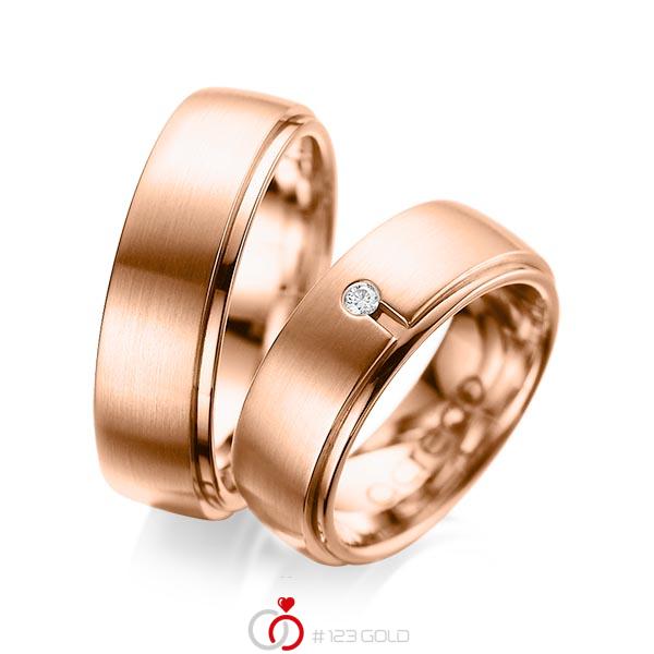 Paar klassische Trauringe/Eheringe in außen Rotgold 585 , innen Rotgold 585 mit zus. 0,03 ct. Brillant tw, si von acredo - A-1090-10 Paar klassische Trauringe/Eheringe in außen Rotgold 585 , innen Rotgold 585 mit zus. 0,03 ct. Brillant tw, si von acredo - A-1090-10