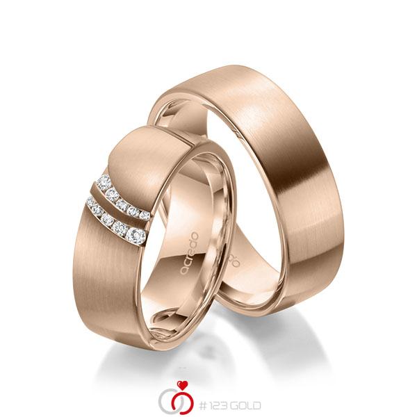 Paar klassische Trauringe/Eheringe in aussen Rotgold 585 , innen Rotgold 585 mit zus. 0,116 ct. Brillant tw, si von acredo - A-1967-7 Paar klassische Trauringe/Eheringe in aussen Rotgold 585 , innen Rotgold 585 mit zus. 0,116 ct. Brillant tw, si von acredo - A-1967-7