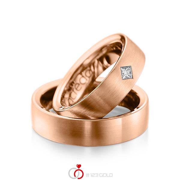 Paar klassische Trauringe/Eheringe in außen Rotgold 585 , innen Rotgold 585 mit zus. 0,12 ct. Prinzess-Diamant tw, si von acredo - A-1073-10 Paar klassische Trauringe/Eheringe in außen Rotgold 585 , innen Rotgold 585 mit zus. 0,12 ct. Prinzess-Diamant tw, si von acredo - A-1073-10