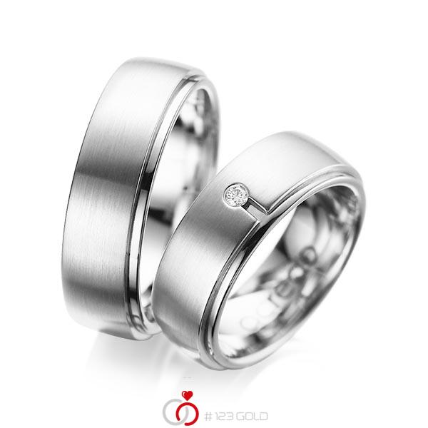 Paar klassische Trauringe/Eheringe in aussen Weissgold 585 , innen Weissgold 585 mit zus. 0,03 ct. Brillant tw, si von acredo - A-1090-12 Paar klassische Trauringe/Eheringe in aussen Weissgold 585 , innen Weissgold 585 mit zus. 0,03 ct. Brillant tw, si von acredo - A-1090-12