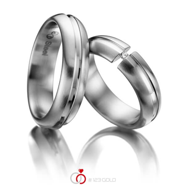 Paar klassische Trauringe/Eheringe in Edelstahl mit zus. 0,03 ct. Brillant tw, si von 123gold - E-2028-1 Paar klassische Trauringe/Eheringe in Edelstahl mit zus. 0,03 ct. Brillant tw, si von 123gold - E-2028-1