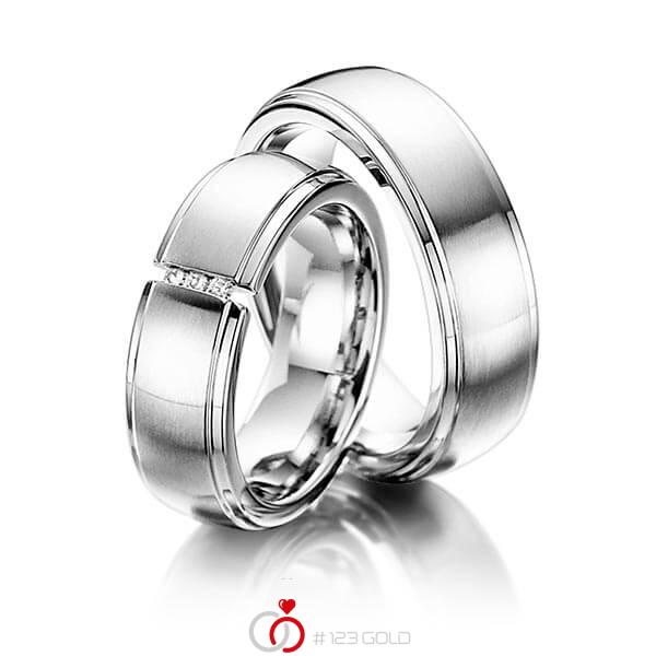 Paar klassische Trauringe/Eheringe in Edelstahl mit zus. 0,045 ct. Brillant tw, si von 123gold - E-2026-1 Paar klassische Trauringe/Eheringe in Edelstahl mit zus. 0,045 ct. Brillant tw, si von 123gold - E-2026-1