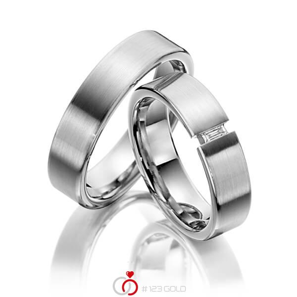 Paar klassische Trauringe/Eheringe in Edelstahl mit zus. 0,05 ct. Baguette-Diamant tw, vs von 123gold - Y-1261-3 Paar klassische Trauringe/Eheringe in Edelstahl mit zus. 0,05 ct. Baguette-Diamant tw, vs von 123gold - Y-1261-3