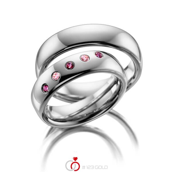 Paar klassische Trauringe/Eheringe in Edelstahl mit zus. 0,15 ct. Brillant Pink rosa von 123gold - E-2025-1 Paar klassische Trauringe/Eheringe in Edelstahl mit zus. 0,15 ct. Brillant Pink rosa von 123gold - E-2025-1