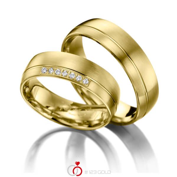 Paar klassische Trauringe/Eheringe in Gelbgold 375 mit zus. 0,07 ct. Brillant tw, si - NP-1013-3 Paar klassische Trauringe/Eheringe in Gelbgold 375 mit zus. 0,07 ct. Brillant tw, si - NP-1013-3