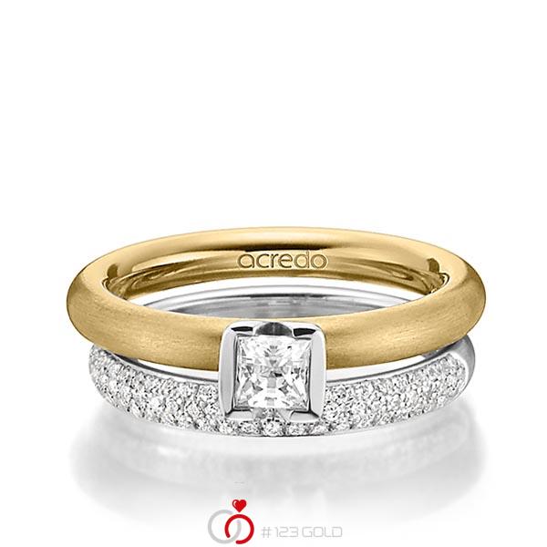 Paar klassische Trauringe/Eheringe in Gelbgold 585 mit 0,4 ct. + zus. 0,38 ct. Prinzess-Diamant & Brillant tw, vs tw, si von acredo - A-1456-2 Paar klassische Trauringe/Eheringe in Gelbgold 585 mit 0,4 ct. + zus. 0,38 ct. Prinzess-Diamant & Brillant tw, vs tw, si von acredo - A-1456-2