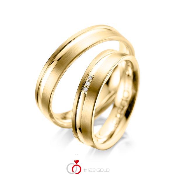 Paar klassische Trauringe/Eheringe in Gelbgold 585 mit zus. 0,015 ct. Brillant tw, si von acredo - A-1039-5 Paar klassische Trauringe/Eheringe in Gelbgold 585 mit zus. 0,015 ct. Brillant tw, si von acredo - A-1039-5