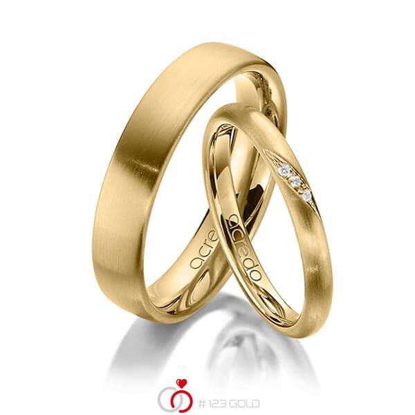 Paar klassische Trauringe/Eheringe in Gelbgold 585 mit zus. 0,015 ct. Brillant tw, si von acredo - A-1386-6 Paar klassische Trauringe/Eheringe in Gelbgold 585 mit zus. 0,015 ct. Brillant tw, si von acredo - A-1386-6