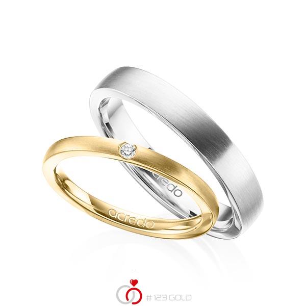 Paar klassische Trauringe/Eheringe in Gelbgold 585 mit zus. 0,025 ct. Brillant tw, si von acredo - A-1400-1 Paar klassische Trauringe/Eheringe in Gelbgold 585 mit zus. 0,025 ct. Brillant tw, si von acredo - A-1400-1