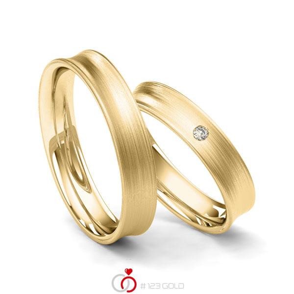 Paar klassische Trauringe/Eheringe in Gelbgold 585 mit zus. 0,025 ct. Brillant tw, si von Merii - M-1210-1 Paar klassische Trauringe/Eheringe in Gelbgold 585 mit zus. 0,025 ct. Brillant tw, si von Merii - M-1210-1