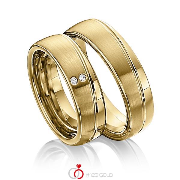 Paar klassische Trauringe/Eheringe in Gelbgold 585 mit zus. 0,02 ct. Brillant tw, si von 123gold - Y-1301-8 Paar klassische Trauringe/Eheringe in Gelbgold 585 mit zus. 0,02 ct. Brillant tw, si von 123gold - Y-1301-8
