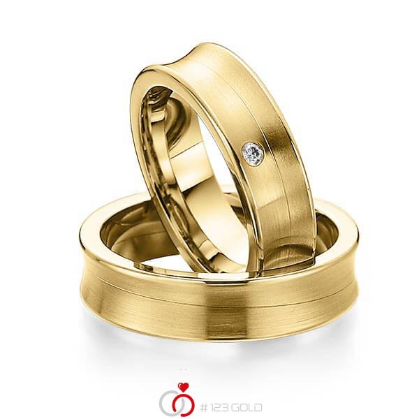 Paar klassische Trauringe/Eheringe in Gelbgold 585 mit zus. 0,03 ct. Brillant tw, si von 123gold - Y-1299-8 Paar klassische Trauringe/Eheringe in Gelbgold 585 mit zus. 0,03 ct. Brillant tw, si von 123gold - Y-1299-8