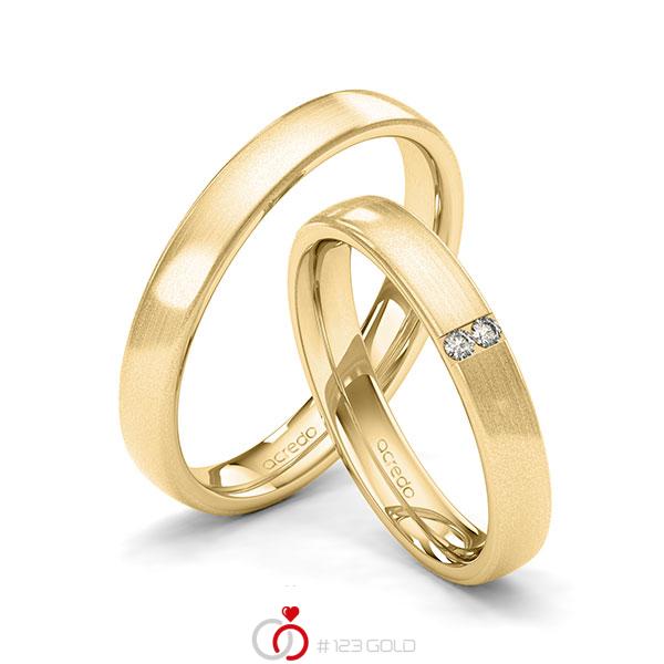 Paar klassische Trauringe/Eheringe in Gelbgold 585 mit zus. 0,03 ct. Brillant tw, si von acredo - A-1966-2 Paar klassische Trauringe/Eheringe in Gelbgold 585 mit zus. 0,03 ct. Brillant tw, si von acredo - A-1966-2