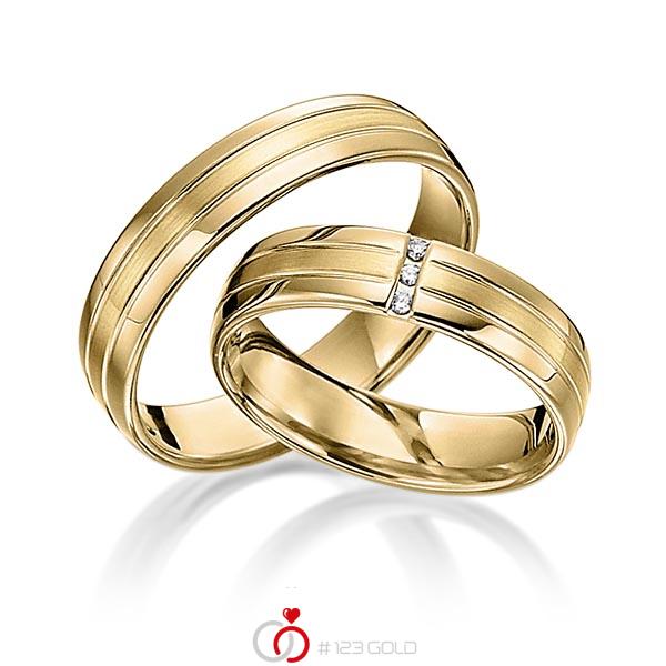 Paar klassische Trauringe/Eheringe in Gelbgold 585 mit zus. 0,03 ct. Brillant tw, si von acredo - S-1106-5 Paar klassische Trauringe/Eheringe in Gelbgold 585 mit zus. 0,03 ct. Brillant tw, si von acredo - S-1106-5