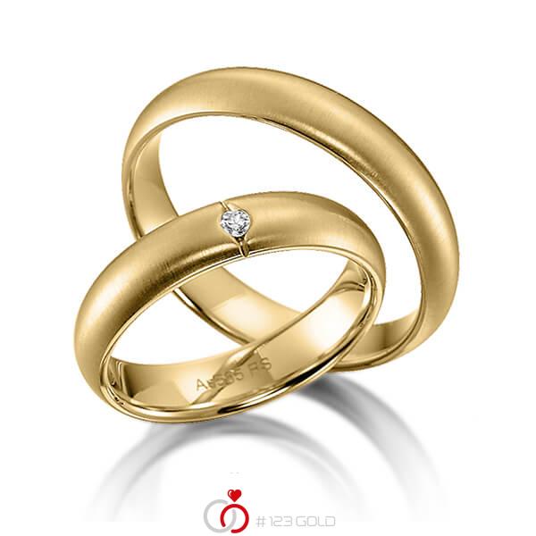 Paar klassische Trauringe/Eheringe in Gelbgold 585 mit zus. 0,03 ct. Brillant tw, si von acredo - S-1114-3 Paar klassische Trauringe/Eheringe in Gelbgold 585 mit zus. 0,03 ct. Brillant tw, si von acredo - S-1114-3
