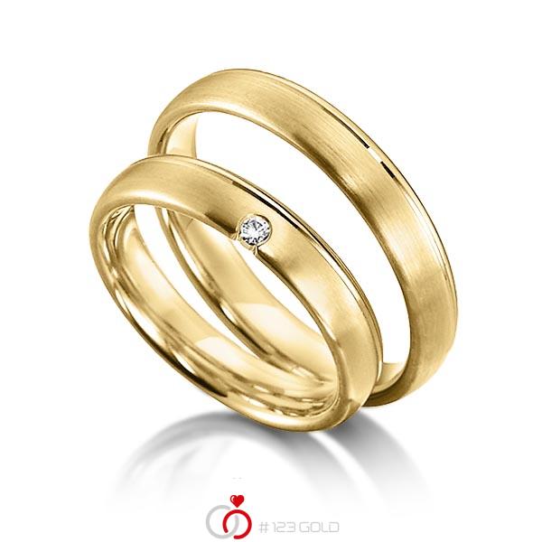 Paar klassische Trauringe/Eheringe in Gelbgold 585 mit zus. 0,03 ct. Brillant tw, si von acredo - S-1151-6 Paar klassische Trauringe/Eheringe in Gelbgold 585 mit zus. 0,03 ct. Brillant tw, si von acredo - S-1151-6