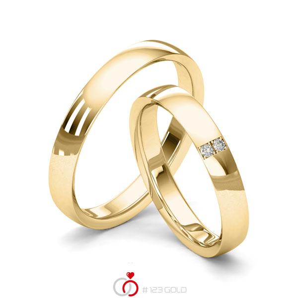 Paar klassische Trauringe/Eheringe in Gelbgold 585 mit zus. 0,03 ct. Brillant tw, si von Merii - M-1216-1 Paar klassische Trauringe/Eheringe in Gelbgold 585 mit zus. 0,03 ct. Brillant tw, si von Merii - M-1216-1