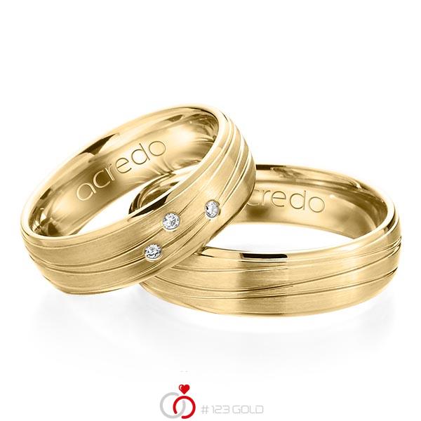 Paar klassische Trauringe/Eheringe in Gelbgold 585 mit zus. 0,045 ct. Brillant tw, si von acredo - A-1157-5 Paar klassische Trauringe/Eheringe in Gelbgold 585 mit zus. 0,045 ct. Brillant tw, si von acredo - A-1157-5