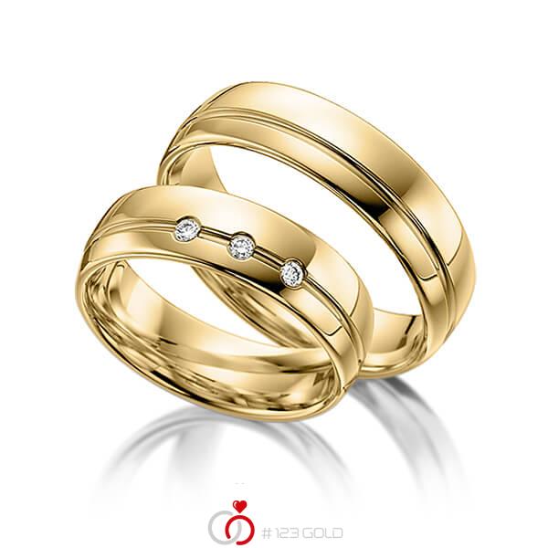 Paar klassische Trauringe/Eheringe in Gelbgold 585 mit zus. 0,045 ct. Brillant tw, si von acredo - S-1097-1 Paar klassische Trauringe/Eheringe in Gelbgold 585 mit zus. 0,045 ct. Brillant tw, si von acredo - S-1097-1