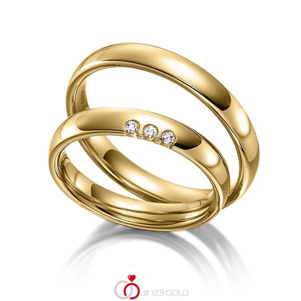 Paar klassische Trauringe/Eheringe in Gelbgold 585 mit zus. 0,045 ct. Brillant tw, si von acredo - S-1117-3 Paar klassische Trauringe/Eheringe in Gelbgold 585 mit zus. 0,045 ct. Brillant tw, si von acredo - S-1117-3