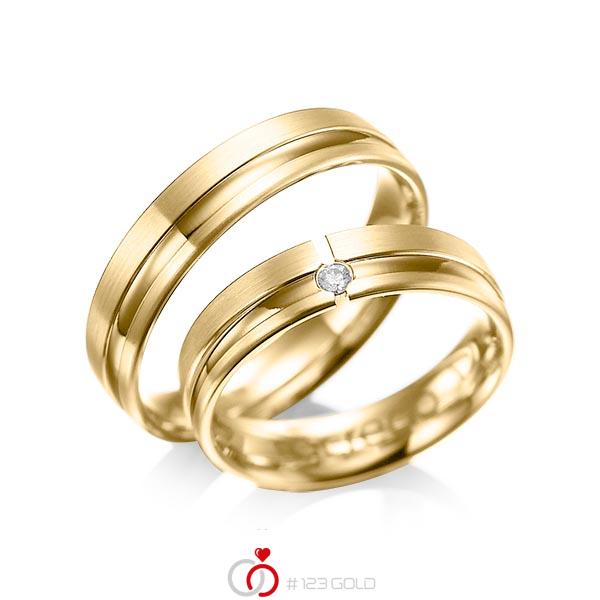 Paar klassische Trauringe/Eheringe in Gelbgold 585 mit zus. 0,04 ct. Brillant tw, si von acredo - A-1047-4 Paar klassische Trauringe/Eheringe in Gelbgold 585 mit zus. 0,04 ct. Brillant tw, si von acredo - A-1047-4