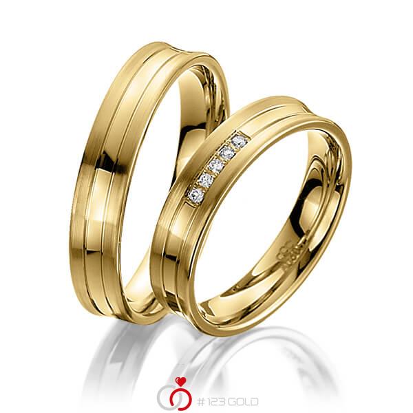 Paar klassische Trauringe/Eheringe in Gelbgold 585 mit zus. 0,04 ct. Brillant tw, si von acredo - A-4003-5 Paar klassische Trauringe/Eheringe in Gelbgold 585 mit zus. 0,04 ct. Brillant tw, si von acredo - A-4003-5