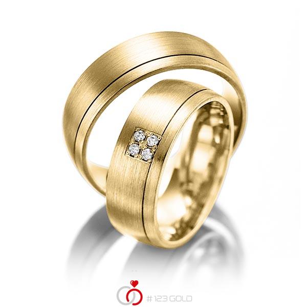 Paar klassische Trauringe/Eheringe in Gelbgold 585 mit zus. 0,04 ct. Brillant tw, si von Steinberg - Q-1242-8 Paar klassische Trauringe/Eheringe in Gelbgold 585 mit zus. 0,04 ct. Brillant tw, si von Steinberg - Q-1242-8