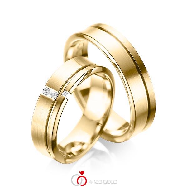 Paar klassische Trauringe/Eheringe in Gelbgold 585 mit zus. 0,05 ct. Brillant tw, si von acredo - A-1088-4 Paar klassische Trauringe/Eheringe in Gelbgold 585 mit zus. 0,05 ct. Brillant tw, si von acredo - A-1088-4