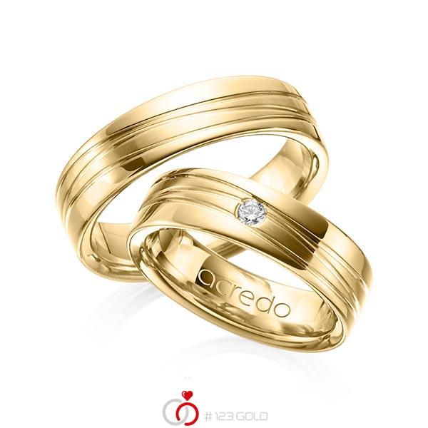 Paar klassische Trauringe/Eheringe in Gelbgold 585 mit zus. 0,05 ct. Brillant tw, si von acredo - A-1154-5 Paar klassische Trauringe/Eheringe in Gelbgold 585 mit zus. 0,05 ct. Brillant tw, si von acredo - A-1154-5