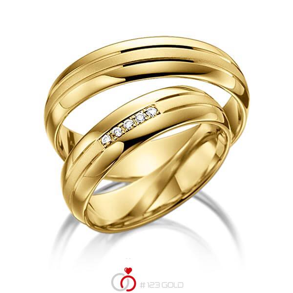Paar klassische Trauringe/Eheringe in Gelbgold 585 mit zus. 0,05 ct. Brillant tw, si von acredo - S-1095-1 Paar klassische Trauringe/Eheringe in Gelbgold 585 mit zus. 0,05 ct. Brillant tw, si von acredo - S-1095-1