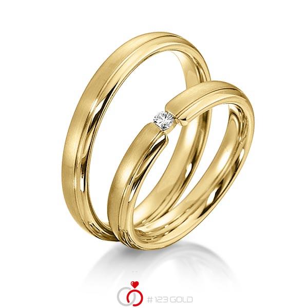 Paar klassische Trauringe/Eheringe in Gelbgold 585 mit zus. 0,05 ct. Brillant tw, si von acredo - S-1150-6 Paar klassische Trauringe/Eheringe in Gelbgold 585 mit zus. 0,05 ct. Brillant tw, si von acredo - S-1150-6