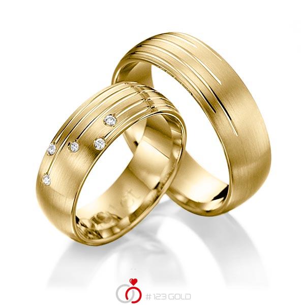 Paar klassische Trauringe/Eheringe in Gelbgold 585 mit zus. 0,05 ct. Brillant tw, si von Steinberg - T-1082-2 Paar klassische Trauringe/Eheringe in Gelbgold 585 mit zus. 0,05 ct. Brillant tw, si von Steinberg - T-1082-2