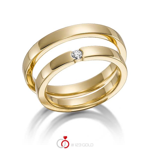 Paar klassische Trauringe/Eheringe in Gelbgold 585 mit zus. 0,06 ct. Brillant tw, si von acredo - S-1113-2 Paar klassische Trauringe/Eheringe in Gelbgold 585 mit zus. 0,06 ct. Brillant tw, si von acredo - S-1113-2