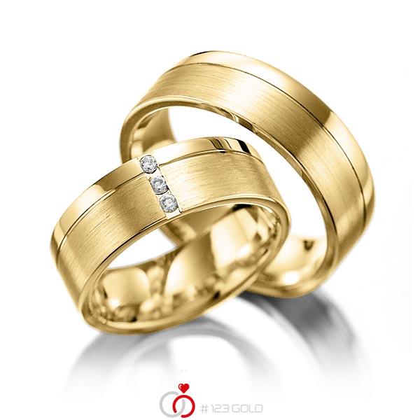 Paar klassische Trauringe/Eheringe in Gelbgold 585 mit zus. 0,06 ct. Brillant tw, si von Steinberg - Q-1243-5 Paar klassische Trauringe/Eheringe in Gelbgold 585 mit zus. 0,06 ct. Brillant tw, si von Steinberg - Q-1243-5