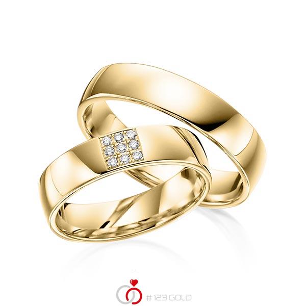 Paar klassische Trauringe/Eheringe in Gelbgold 585 mit zus. 0,072 ct. Brillant tw, si von acredo - S-1085-3 Paar klassische Trauringe/Eheringe in Gelbgold 585 mit zus. 0,072 ct. Brillant tw, si von acredo - S-1085-3