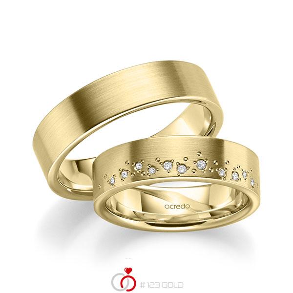 Paar klassische Trauringe/Eheringe in Gelbgold 585 mit zus. 0,074 ct. Brillant tw, si von acredo - A-2193-2 Paar klassische Trauringe/Eheringe in Gelbgold 585 mit zus. 0,074 ct. Brillant tw, si von acredo - A-2193-2