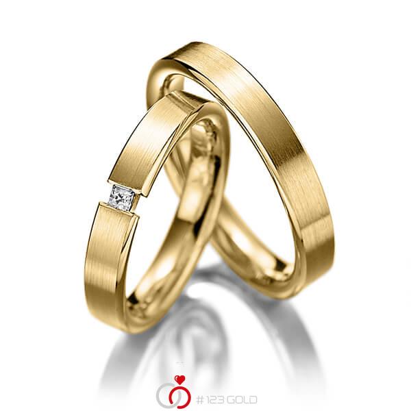 Paar klassische Trauringe/Eheringe in Gelbgold 585 mit zus. 0,07 ct. Prinzess-Diamant tw, si von 123gold - Y-1126-8 Paar klassische Trauringe/Eheringe in Gelbgold 585 mit zus. 0,07 ct. Prinzess-Diamant tw, si von 123gold - Y-1126-8