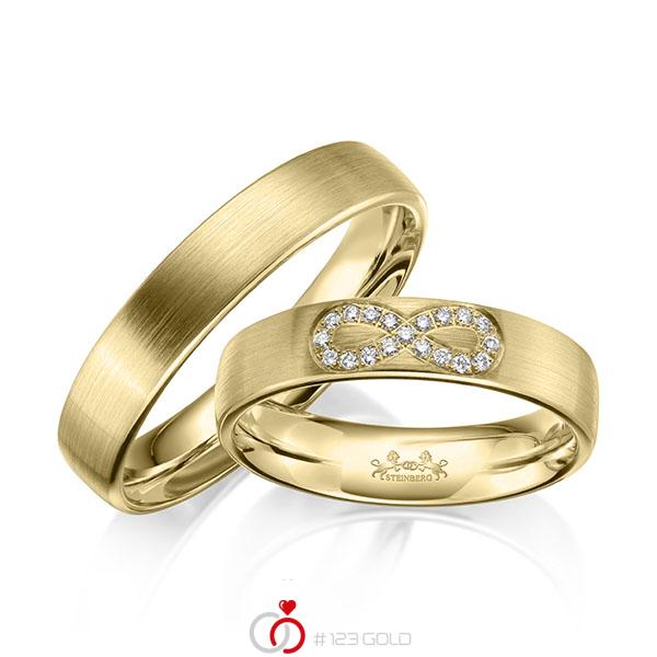 Paar klassische Trauringe/Eheringe in Gelbgold 585 mit zus. 0,095 ct. Brillant tw, si von Steinberg - Q-1659-3 Paar klassische Trauringe/Eheringe in Gelbgold 585 mit zus. 0,095 ct. Brillant tw, si von Steinberg - Q-1659-3