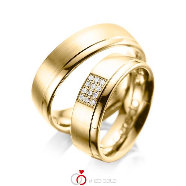 Paar klassische Trauringe/Eheringe in Gelbgold 585 mit zus. 0,096 ct. Brillant tw, si von acredo - A-1043-9 Paar klassische Trauringe/Eheringe in Gelbgold 585 mit zus. 0,096 ct. Brillant tw, si von acredo - A-1043-9