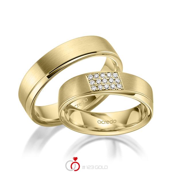 Paar klassische Trauringe/Eheringe in Gelbgold 585 mit zus. 0,12 ct. Brillant tw, si von acredo - A-1978-6 Paar klassische Trauringe/Eheringe in Gelbgold 585 mit zus. 0,12 ct. Brillant tw, si von acredo - A-1978-6