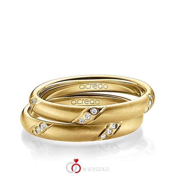 Paar klassische Trauringe/Eheringe in Gelbgold 585 mit zus. 0,15 ct. Brillant tw, si von acredo - A-1391-9 Paar klassische Trauringe/Eheringe in Gelbgold 585 mit zus. 0,15 ct. Brillant tw, si von acredo - A-1391-9