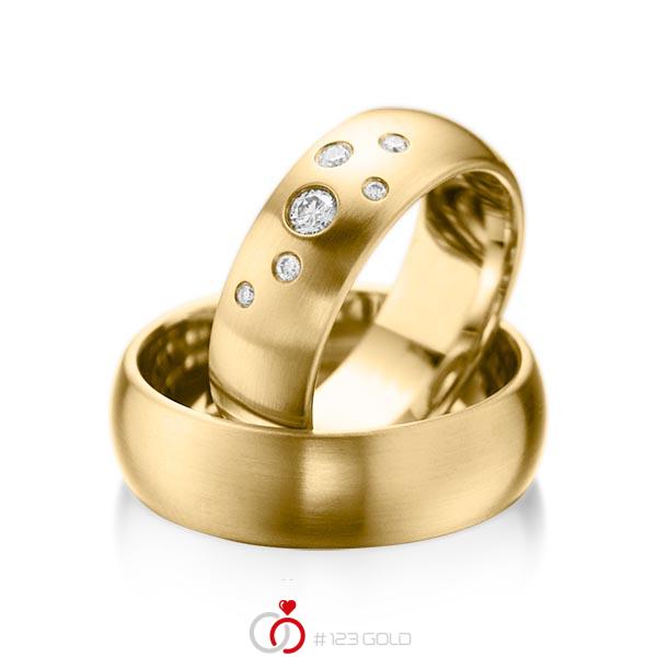 Paar klassische Trauringe/Eheringe in Gelbgold 585 mit zus. 0,16 ct. Brillant tw, si von acredo - A-1015-1 Paar klassische Trauringe/Eheringe in Gelbgold 585 mit zus. 0,16 ct. Brillant tw, si von acredo - A-1015-1
