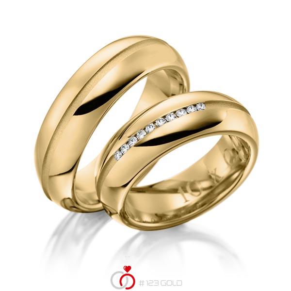 Paar klassische Trauringe/Eheringe in Gelbgold 585 mit zus. 0,1 ct. Brillant tw, si von 123gold - Y-1117-3 Paar klassische Trauringe/Eheringe in Gelbgold 585 mit zus. 0,1 ct. Brillant tw, si von 123gold - Y-1117-3