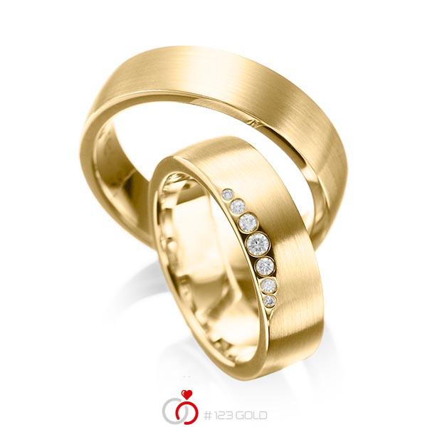 Paar klassische Trauringe/Eheringe in Gelbgold 585 mit zus. 0,1 ct. Brillant tw, si von acredo - A-1026-1 Paar klassische Trauringe/Eheringe in Gelbgold 585 mit zus. 0,1 ct. Brillant tw, si von acredo - A-1026-1