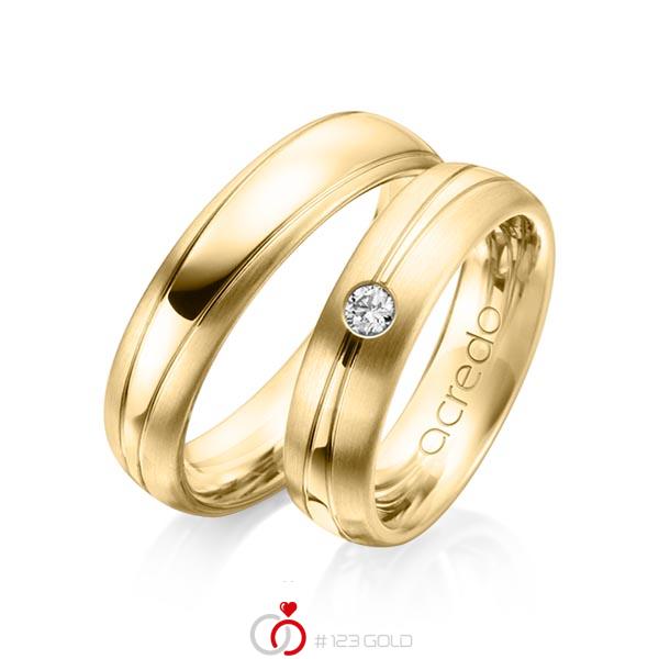 Paar klassische Trauringe/Eheringe in Gelbgold 585 mit zus. 0,1 ct. Brillant tw, si von acredo - A-1149-5 Paar klassische Trauringe/Eheringe in Gelbgold 585 mit zus. 0,1 ct. Brillant tw, si von acredo - A-1149-5