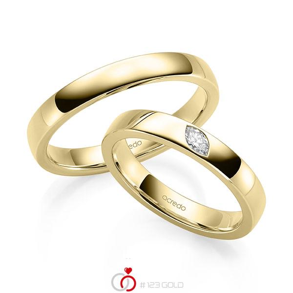 Paar klassische Trauringe/Eheringe in Gelbgold 585 mit zus. 0,1 ct. tw, vs von acredo - A-2145-1 Paar klassische Trauringe/Eheringe in Gelbgold 585 mit zus. 0,1 ct. tw, vs von acredo - A-2145-1